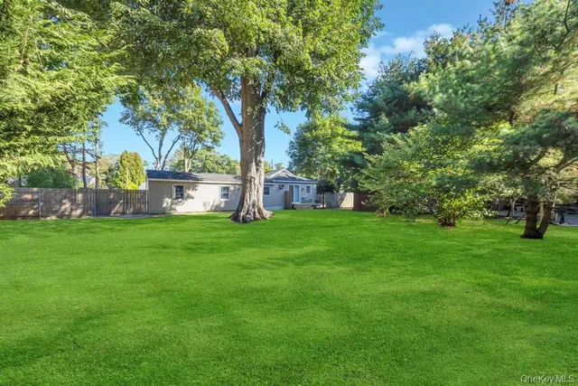 a view of a house with backyard and garden