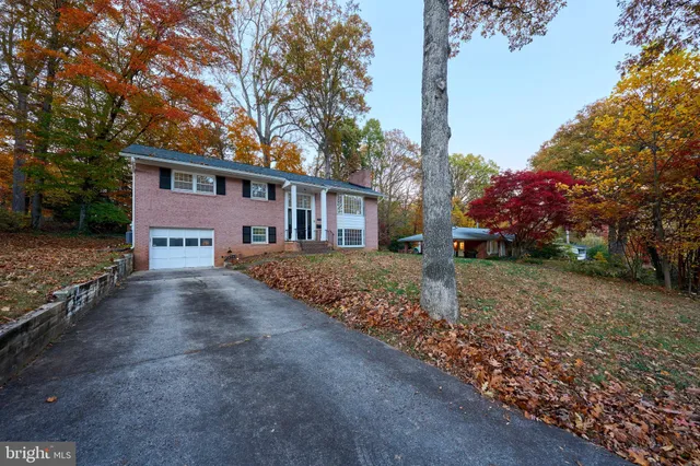 a view of a house with a yard and large tree
