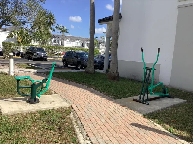 a view of a park with slide