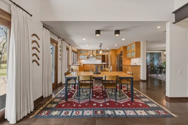 a view of a dining area with furniture
