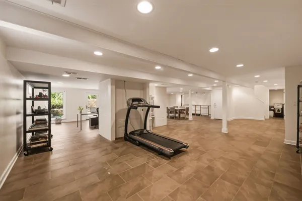 a view of a room with gym equipment