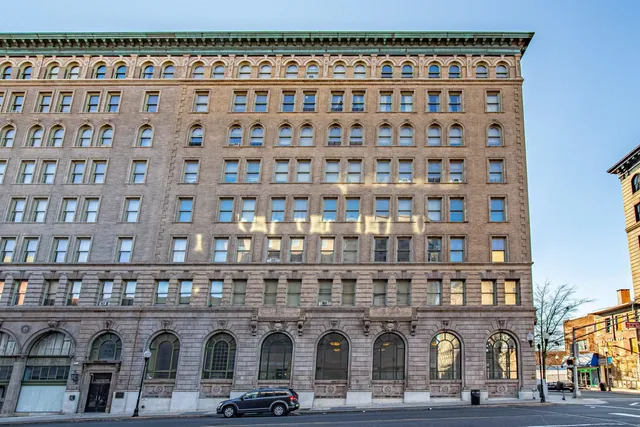 a front view of a building