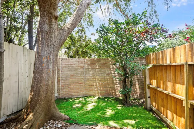 a view of a backyard with pathway