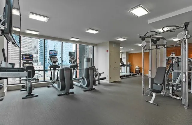 a view of a room with gym equipment