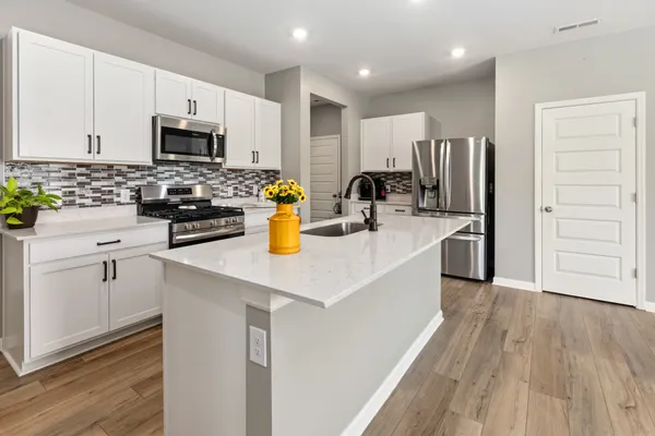 a kitchen with a sink a stove and refrigerator