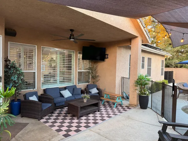 a living room with furniture potted plant and a window