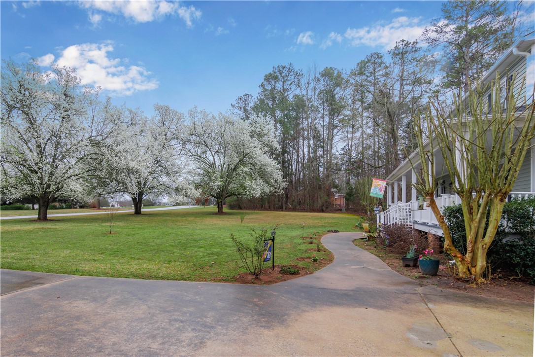 305 Farmdale Road Hodges, SC 29653 - Photo 6 of 48 This residence features a winding driveway leading to a welcoming porch, surrounded by lush, mature trees.