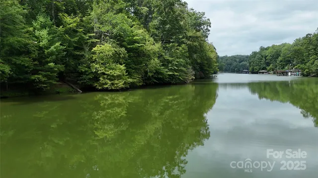 a view of a lake with a yard