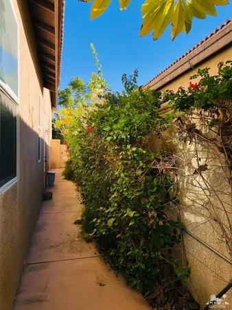 a view of a pathway both side of house
