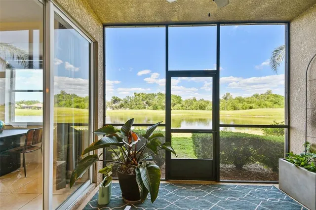 a view of a city from a dining room