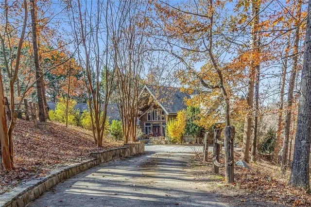 a view of park space with large trees