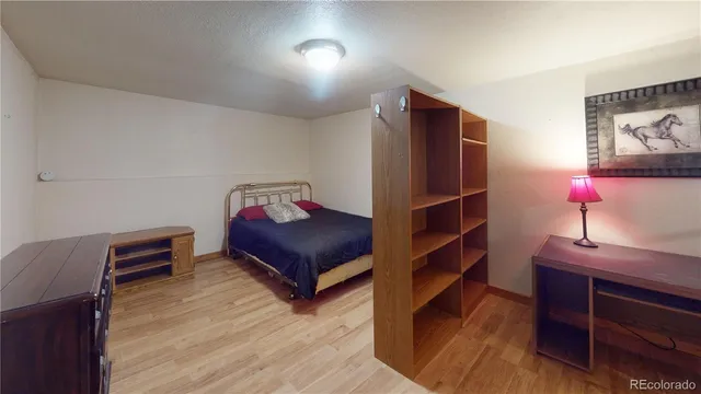 a view of a room with wooden floor and closet