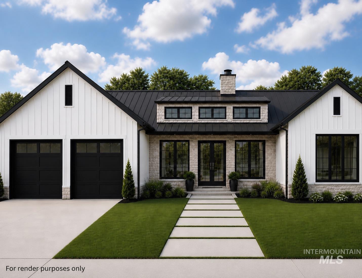1790 Appaloosa Road Moscow, ID 83843 - Photo 2 of 5 Contemporary farmhouse exterior featuring white board and batten siding with black trim accents