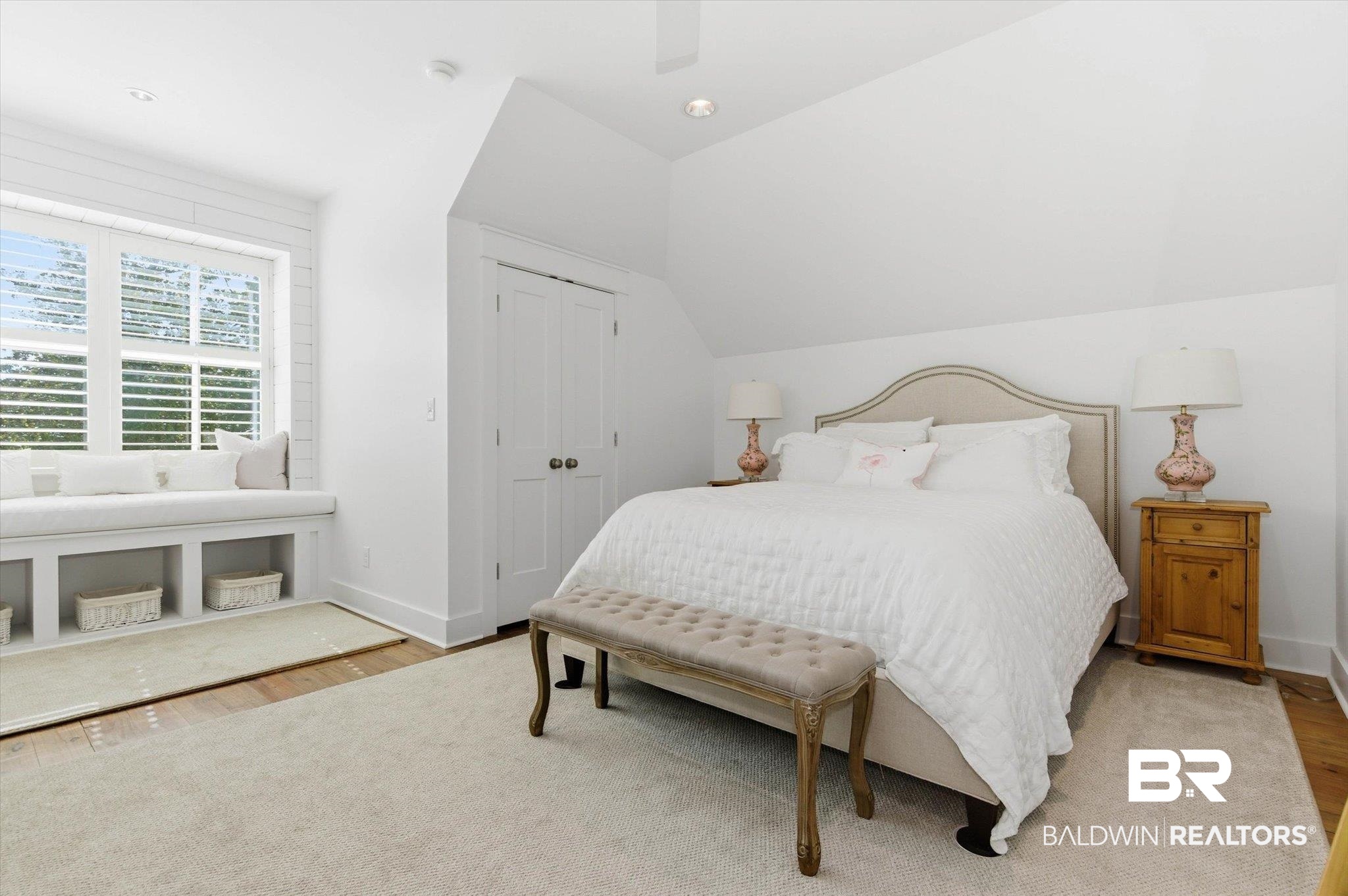3704 Stein Street Mobile, AL 36608 - Photo 22 of 37 Bedroom with light wood-type flooring, a closet, ceiling fan, lofted ceiling, and recessed lighting