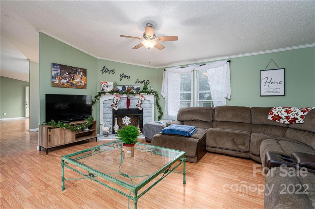 2776 Devine Road Iron Station, NC 28080 - Photo 6 of 23 a living room with furniture a flat screen tv and a fireplace