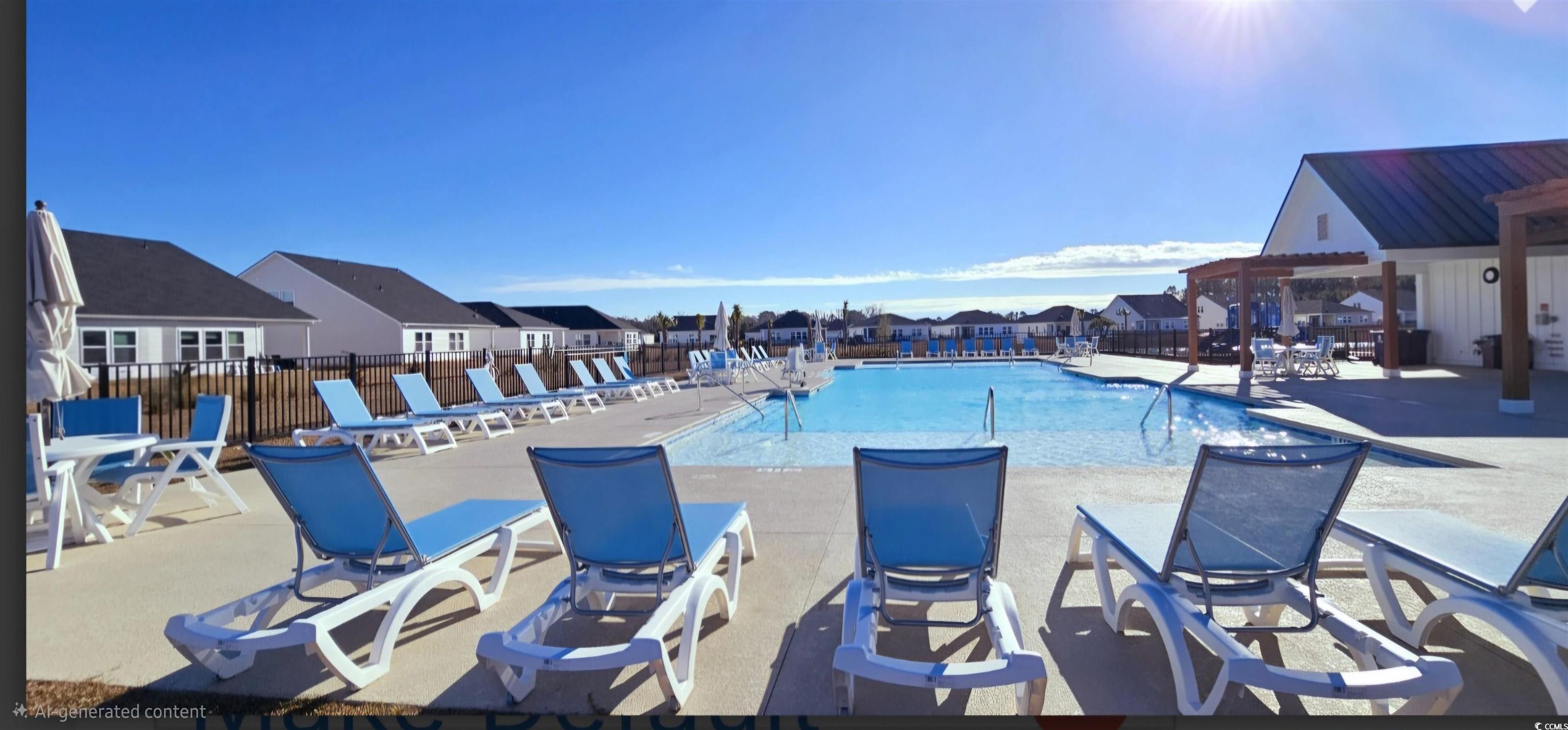 822 Sail Lane Murrells Inlet, SC 29576 - Photo 34 of 34 Community pool featuring a patio area, a pergola, and a residential view