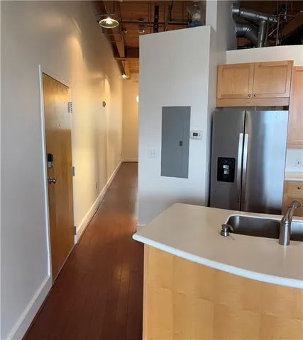 a view of a room with racks on the wall