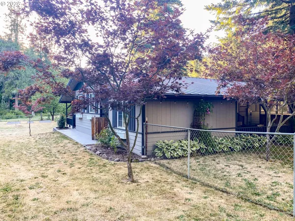 a backyard of a house with lots of green space