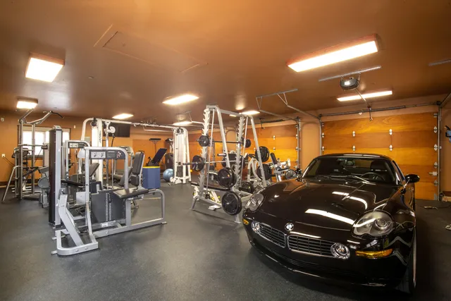 a room with gym equipment