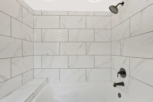 a bathroom with a bathtub