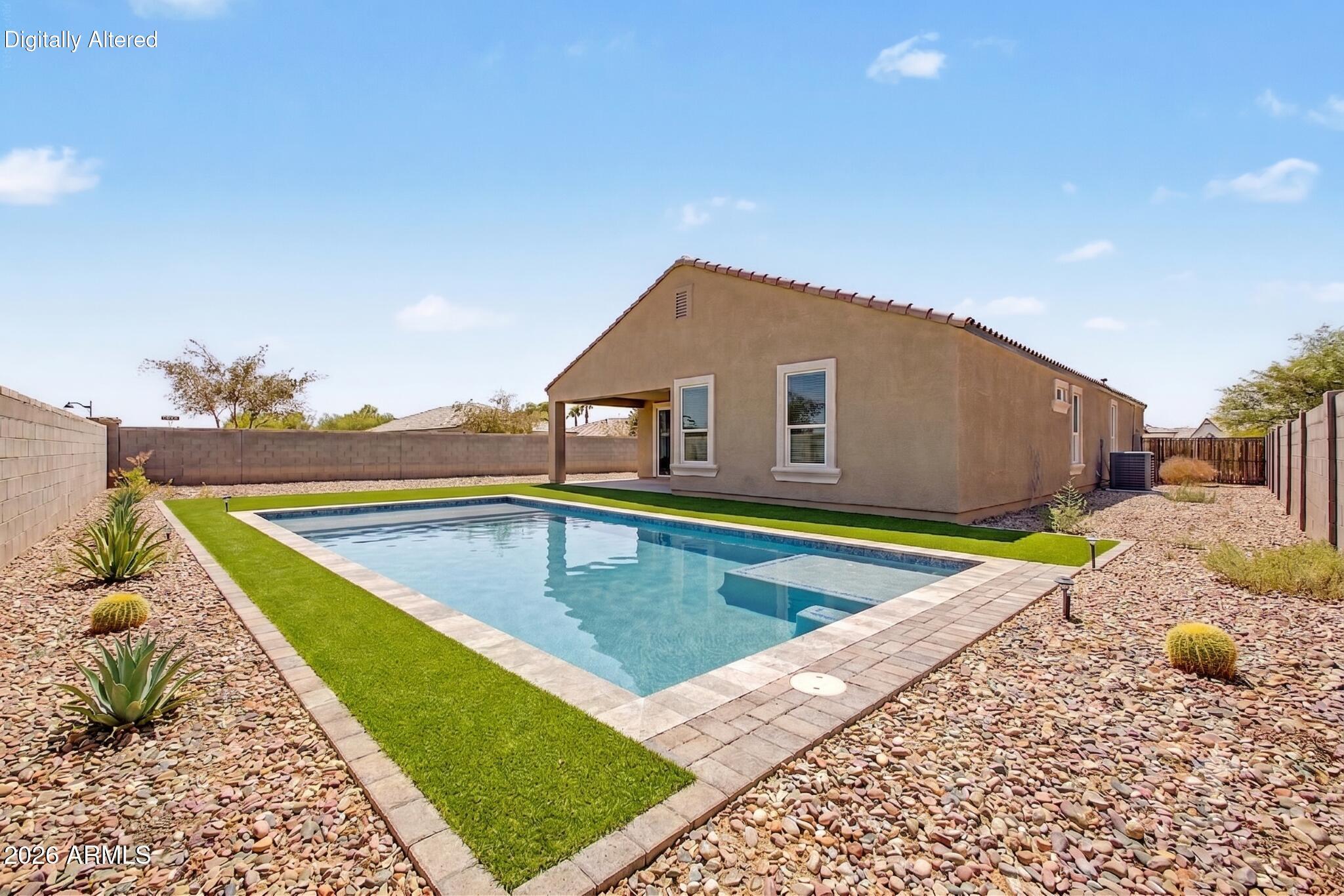 19081 North Pineta Road Maricopa, AZ 85138 - Photo 26 of 34 Backyard with pool virtually added