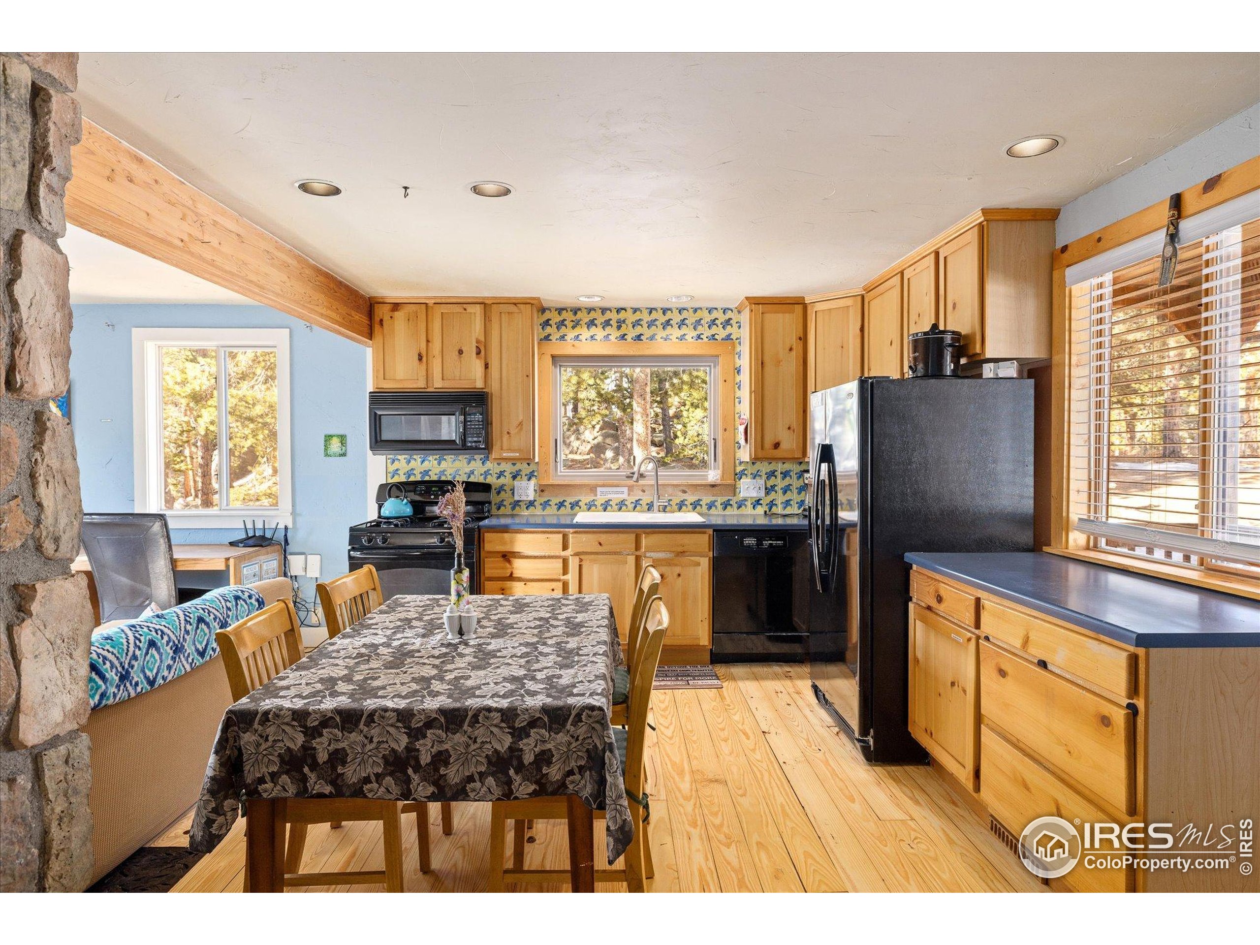 246 Rudi Lane West Golden, CO 80403 - Photo 10 of 48 a kitchen with stainless steel appliances granite countertop a refrigerator a stove top oven a sink dishwasher and dining table with wooden floor