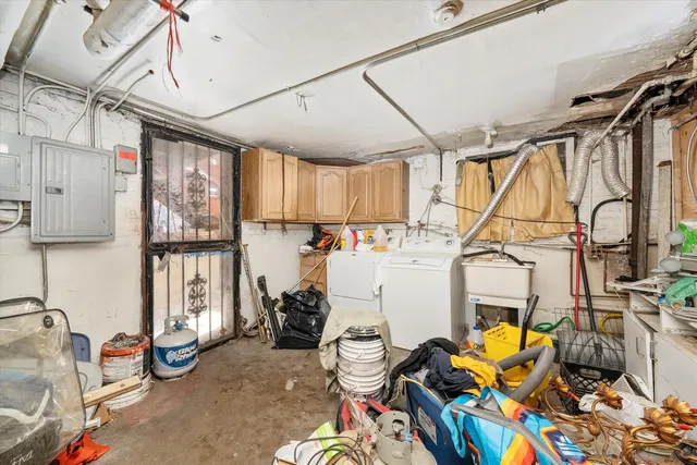 a storage room with lots of stuff and furniture