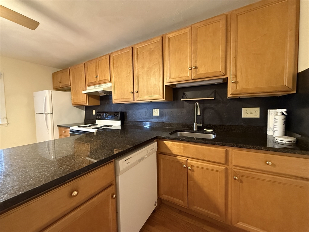 314 Webster Street, Unit B Needham, MA 02494 - Photo 6 of 14 a kitchen with stainless steel appliances granite countertop a sink a stove cabinets and a counter top space