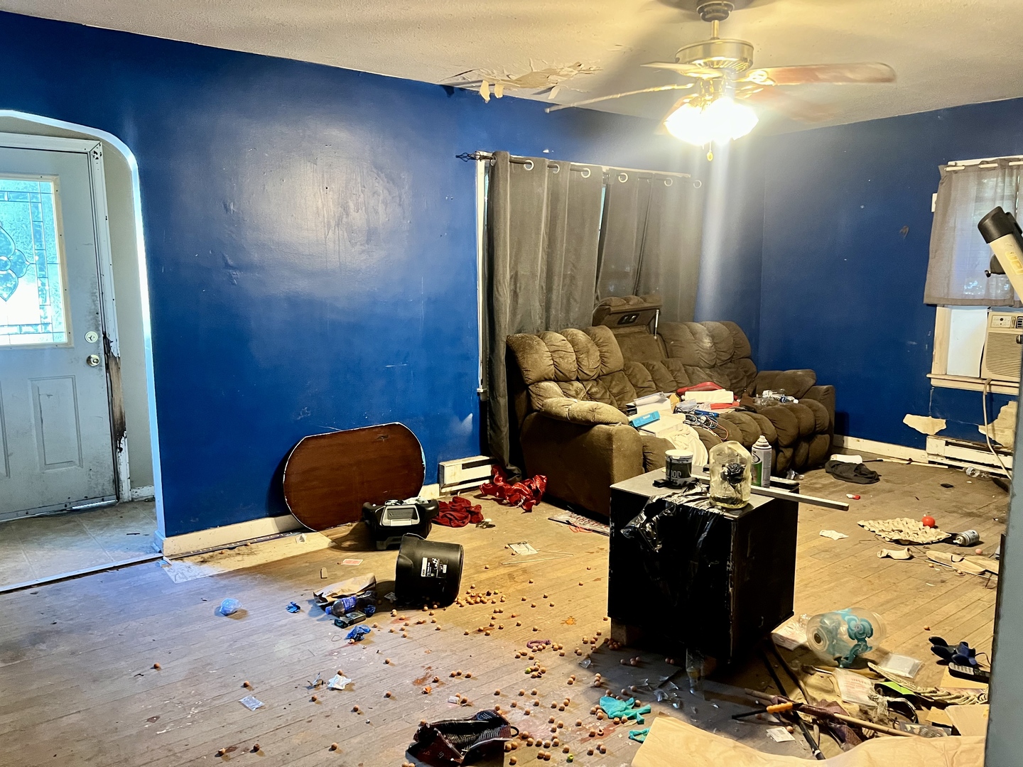 202 Clark Street Sidell, IL 61876 - Photo 4 of 17 a bedroom with a bed and a chandelier