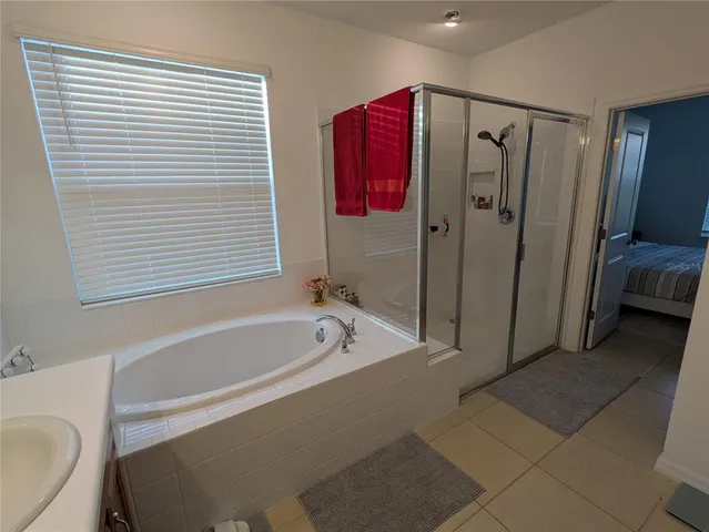 a bathroom with a tub a sink and a shower