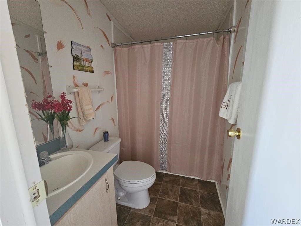 3552 Adobe Road Golden Valley, AZ 86413 - Photo 14 of 15 a bath room with a toilet and a shower curtain