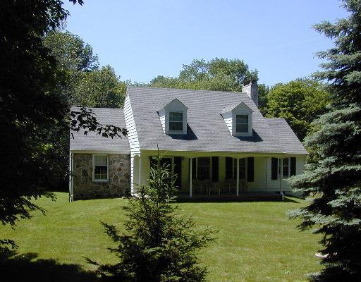 a view of a house with a yard and potted plants