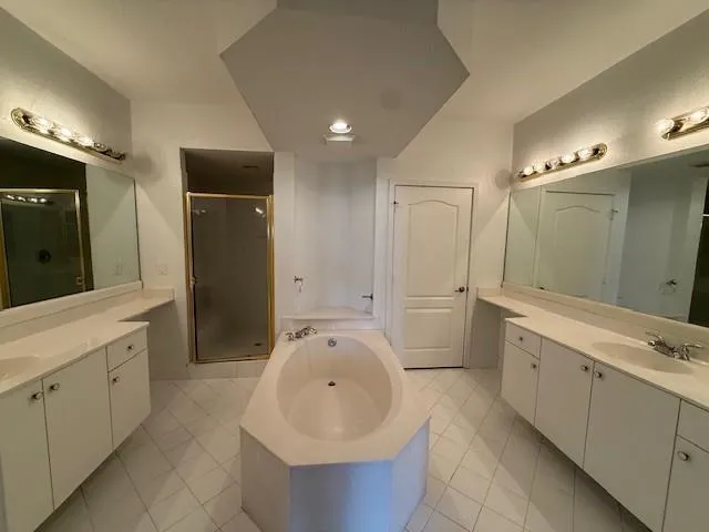 a bathroom with a double vanity sink toilet and a bathtub