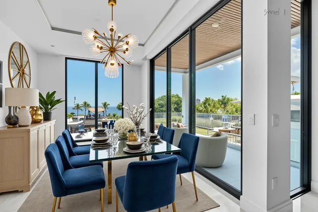 a view of a building with a palm tree