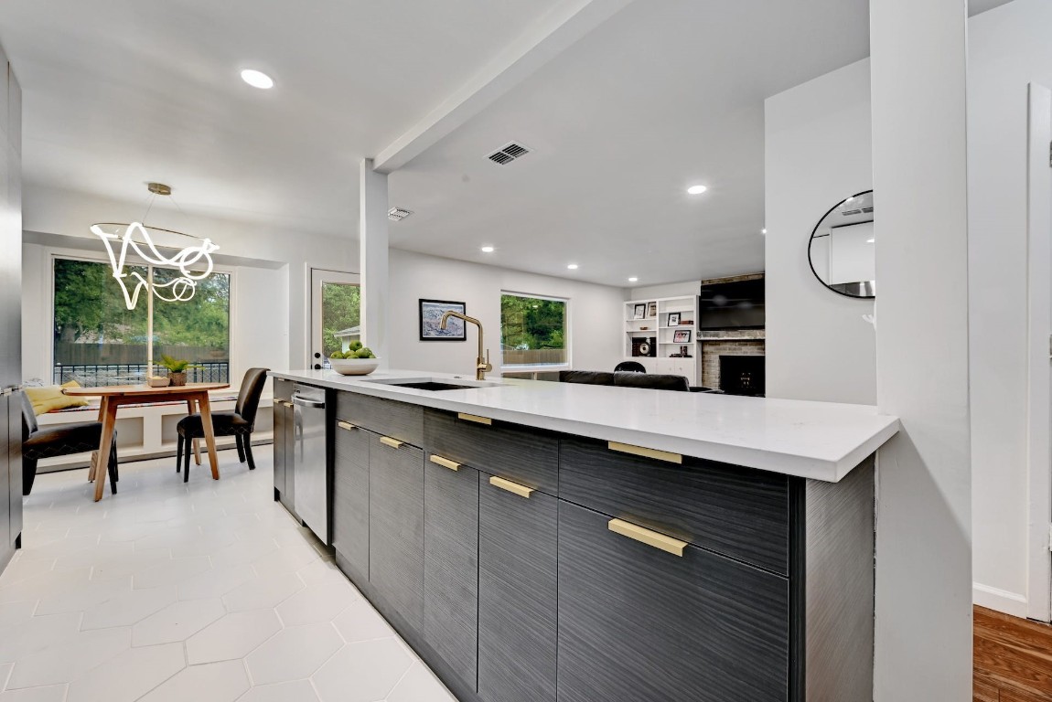 a kitchen with counter top space
