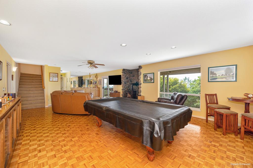 2358 Deer Ravine Court Cool, CA 95614 - Photo 32 of 63 rec room with parquet floors, pool table, recessed lighting, and a ceiling fan