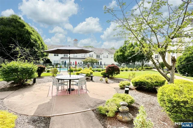 an outdoor space with seating