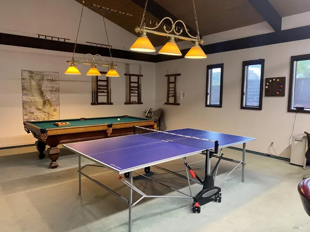 a room with table and window