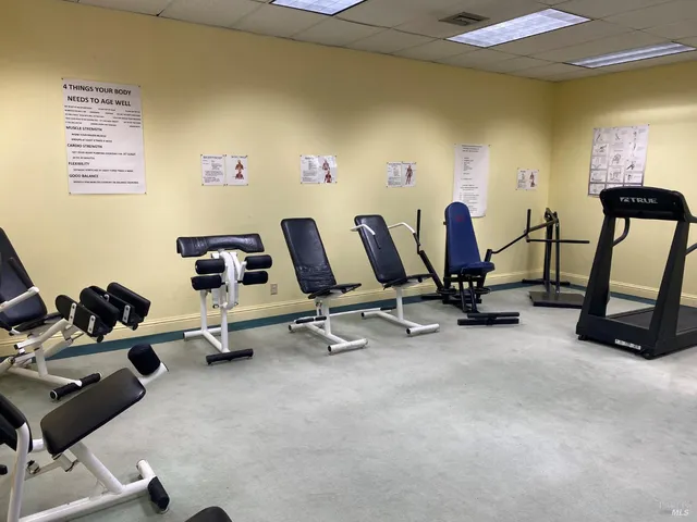 a view of a room with gym equipment