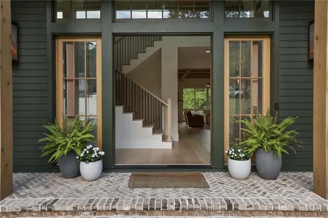 a view of a potted plant in front of a door