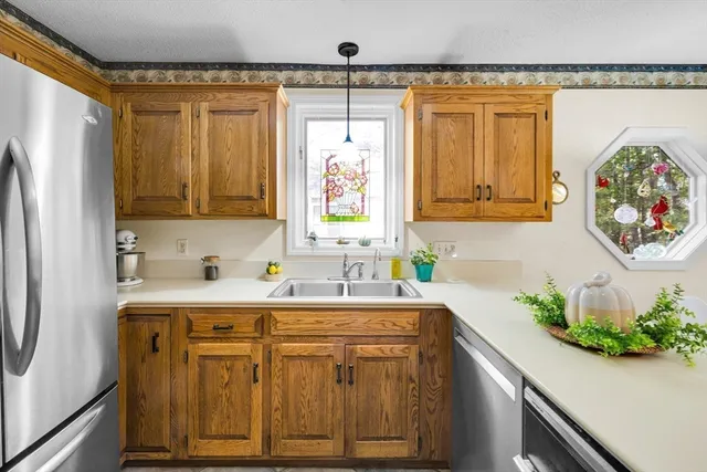 a wooden bench sitting in front of a house
