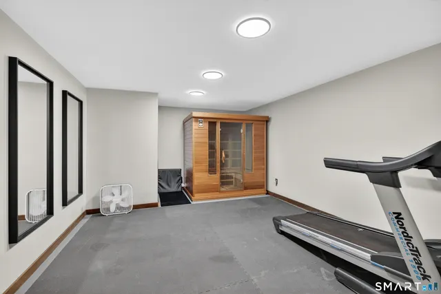 a view of a room with gym equipment