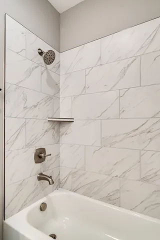 a bathroom with a bathtub