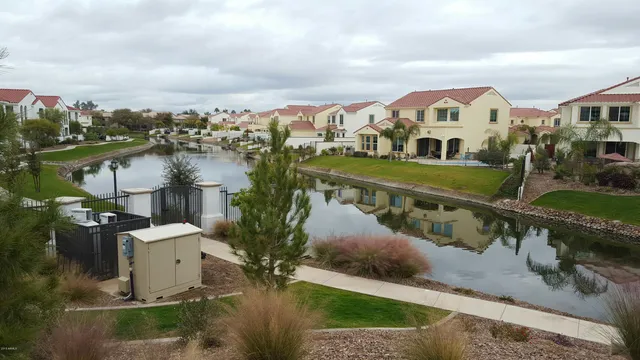 aerial view of a house with a yard