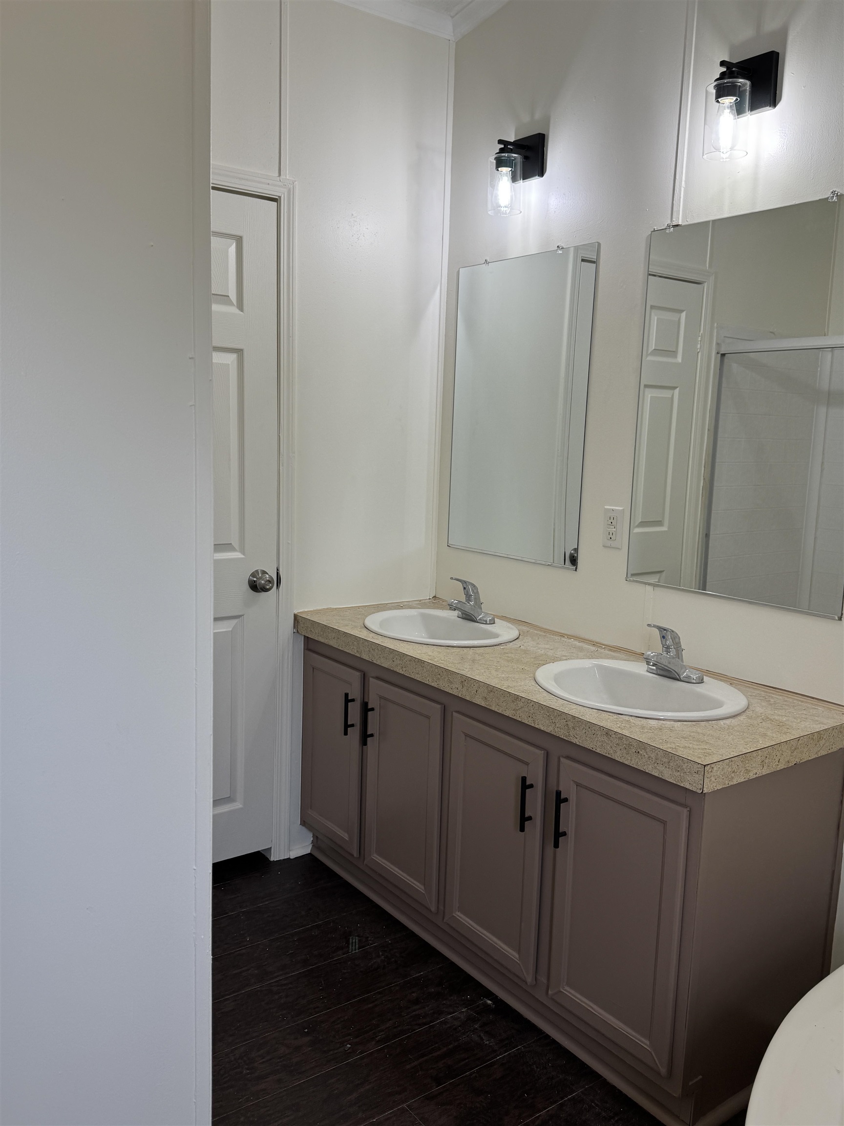 42 Reed Circle Bertram, TX 78605 - Photo 8 of 28 a bathroom with a double vanity sink and mirror with toilet