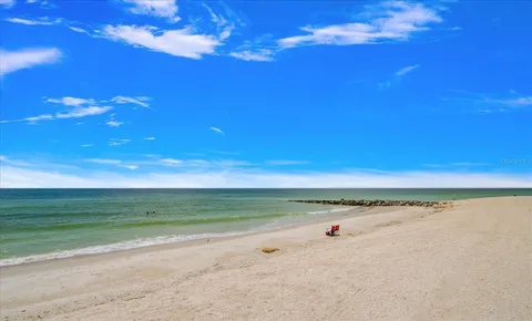 a view of a field with an ocean