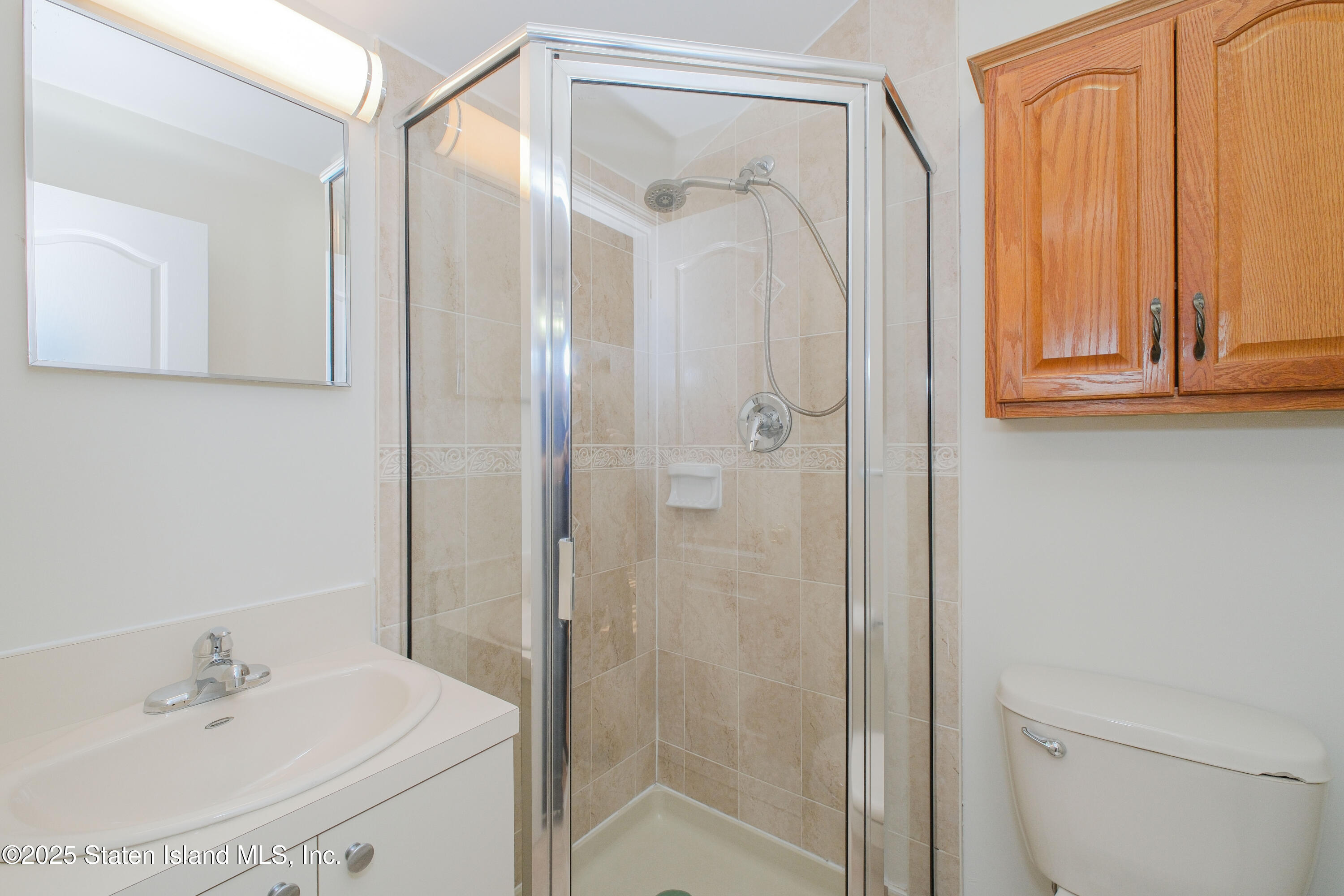 49 Endview Street Staten Island, NY 10312 - Photo 22 of 38 a bathroom with a sink a mirror and a shower