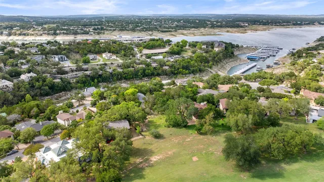 a view of a lake with a city