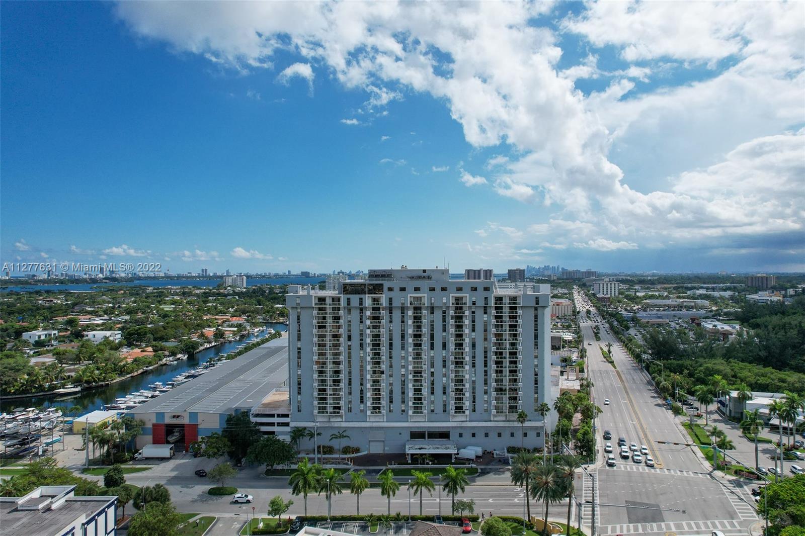 a view of a city with tall buildings