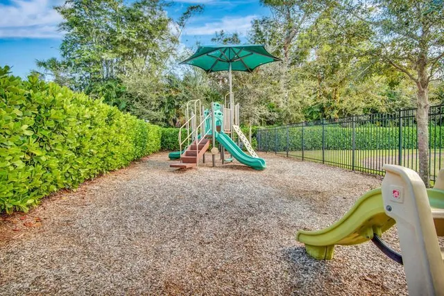 a view of a park with slide